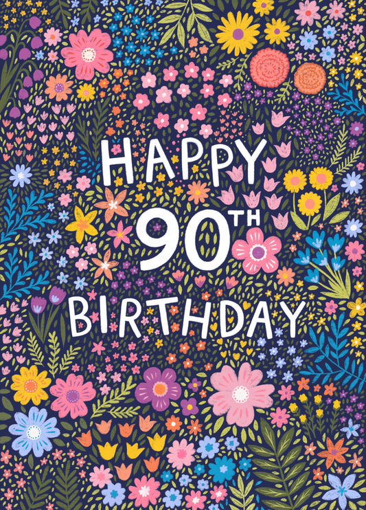 Pretty Birthday Card - Floral 90th