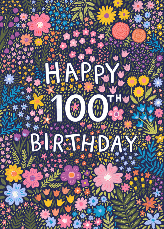 Pretty Birthday Card - Floral 100th