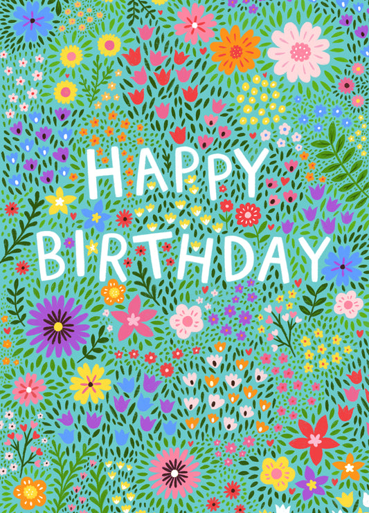 Floral Teal Happy Birthday Card For Her