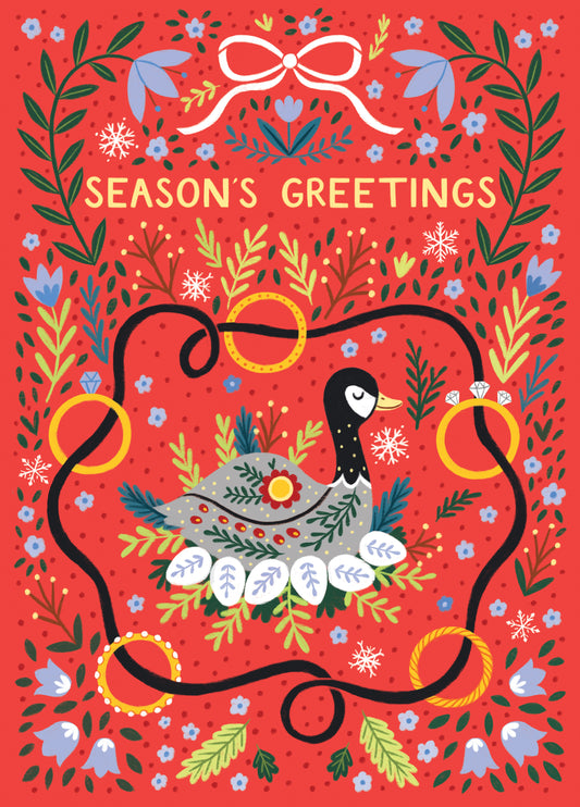 Pretty Christmas Card - Twelve Days Of Christmas - Five Gold Rings & Six Geese Laying