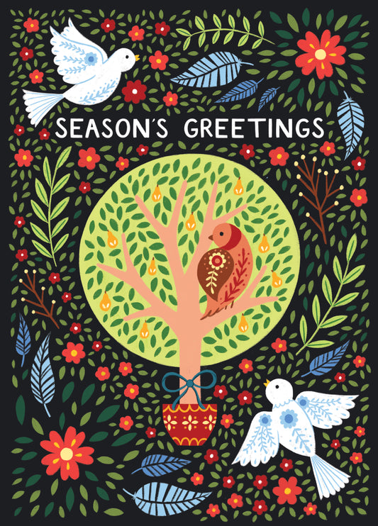 Pretty Christmas Card - Twelve Days Of Christmas - Partridge In A Pear Tree & Turtle Doves
