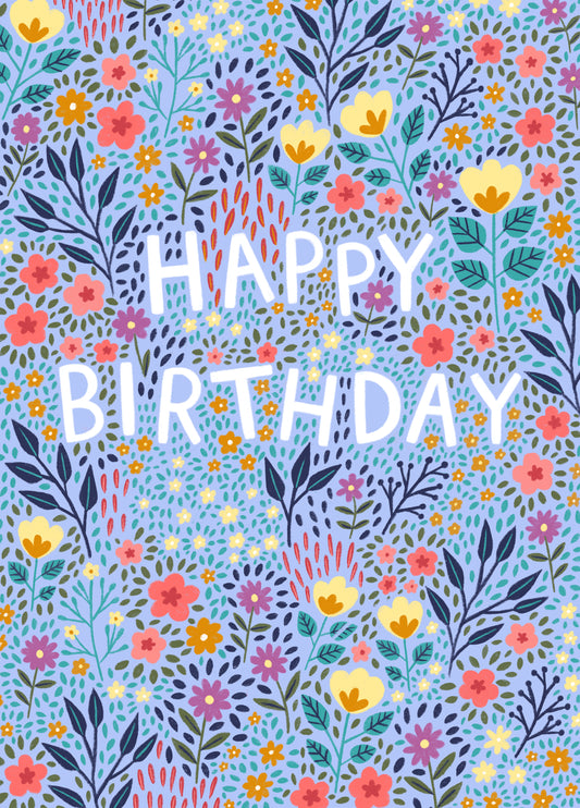 Light Blue Floral Happy Birthday Card
