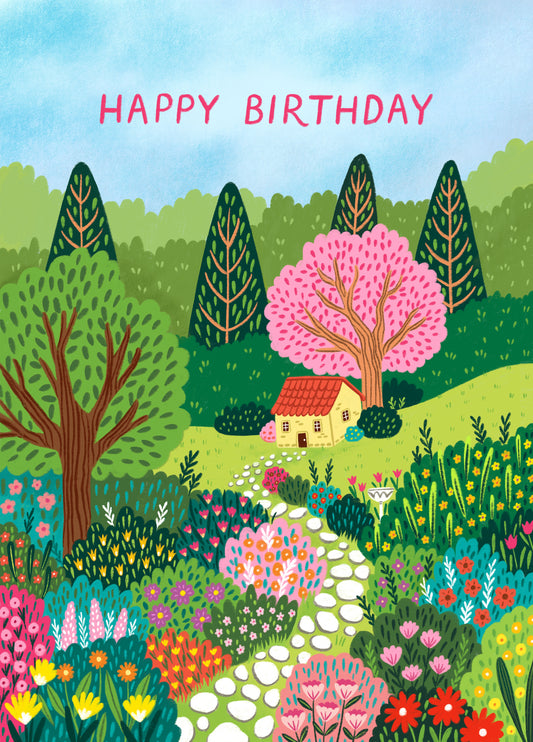 Pretty Birthday Card - Colourful Garden