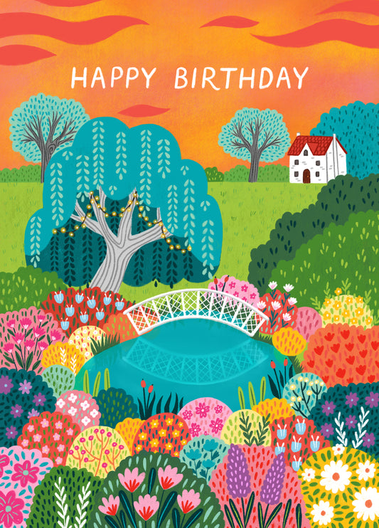 Pretty Birthday Card - Sunset Garden