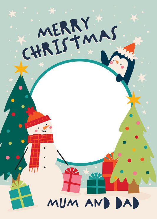 Parents Christmas Scene Photo Upload Card