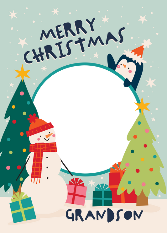 Grandson Christmas Scene Photo Upload Card