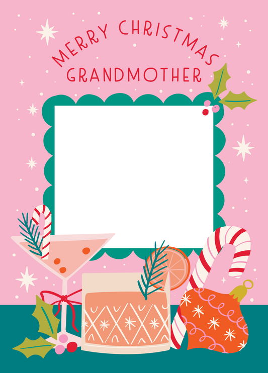 Grandmother Festive Drinks Photo Upload Card