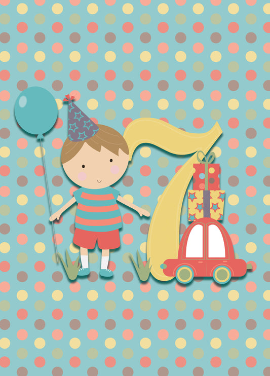 7th Birthday Car With Presents Card