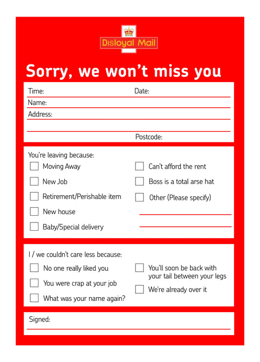 We Won't Miss You Card