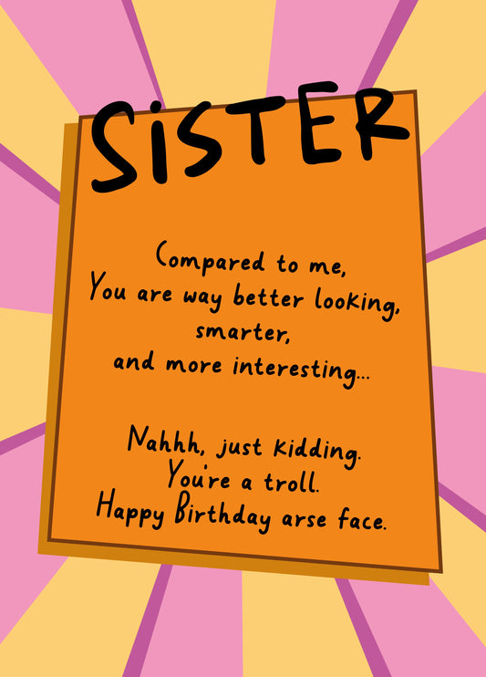 Troll Face Birthday Card For Sister