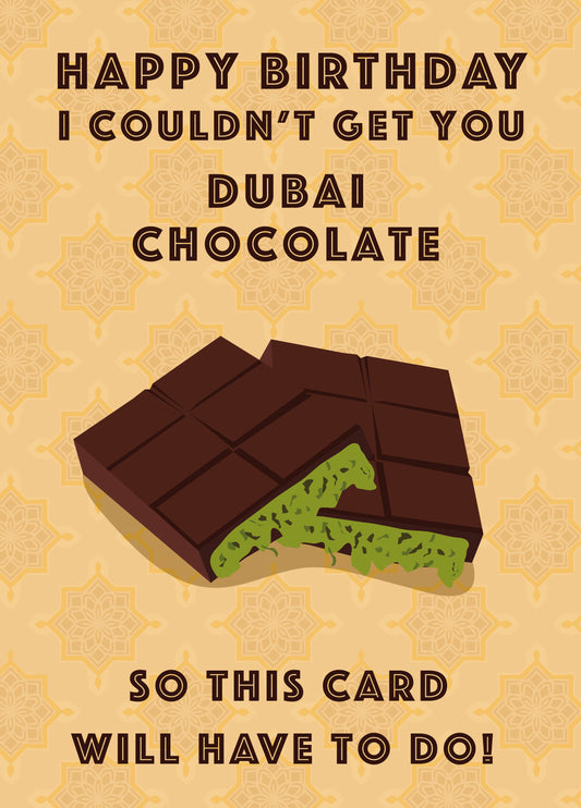Funny Dubai Chocolate Themed Birthday Card