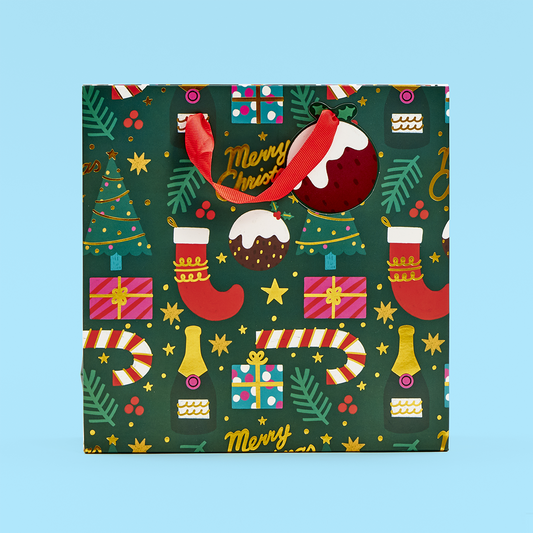 Xmas Icons Forest Green Medium Gift Bag