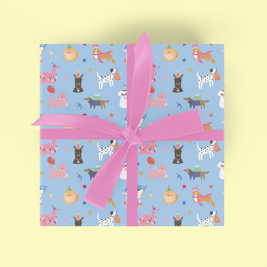 Birthday Dogs on Blue Flat Wrap