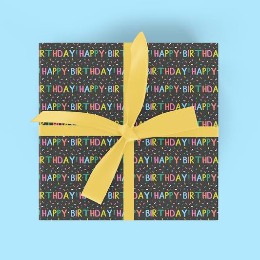 Happy Birthday on Black Flat Wrap