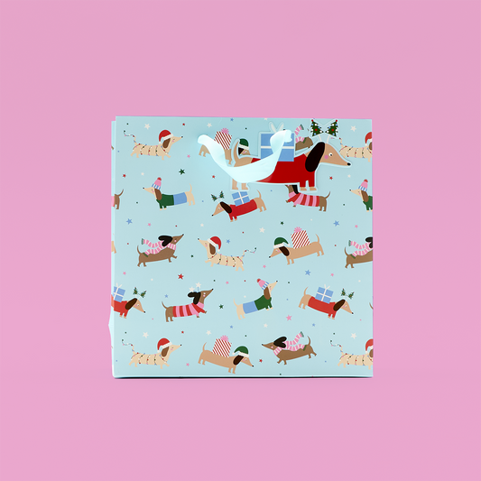 Festive Sausage Dog Gift Bag - Medium