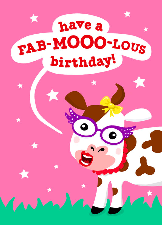Funny Cow Fabulous “Fab Moo Lous” Birthday Card