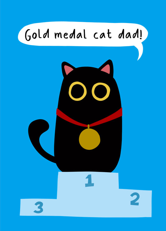 Sarcastic Cat Celebration Card For A Gold Medal Cat Dad