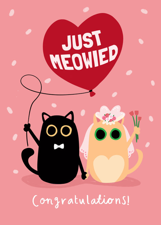 Just Meowied - Cute Scaredy Cat Wedding Card