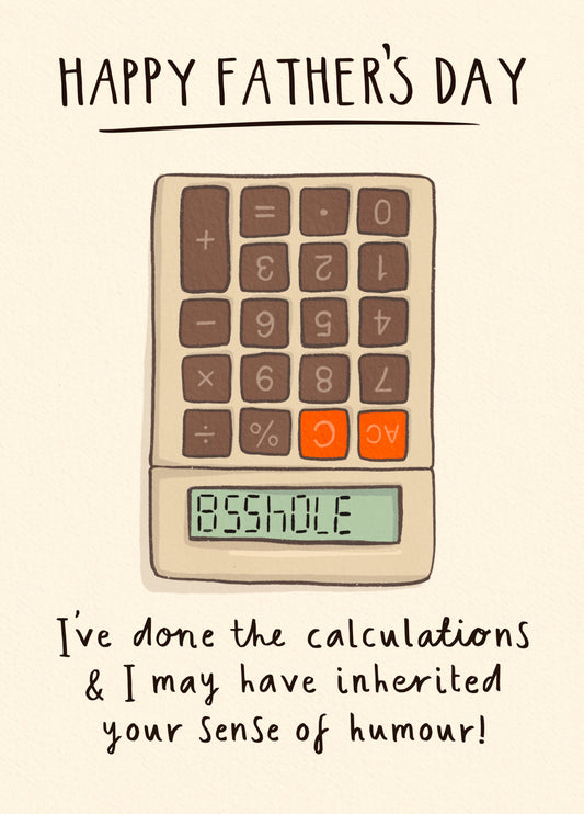 Rude Father's Day Card - Asshole - Retro Calculator