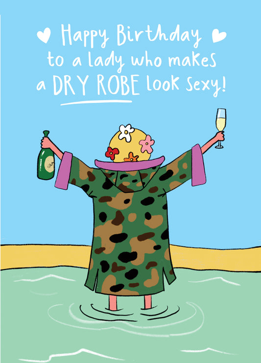 Funny Dry Robe Birthday Card For Wild Swimmer