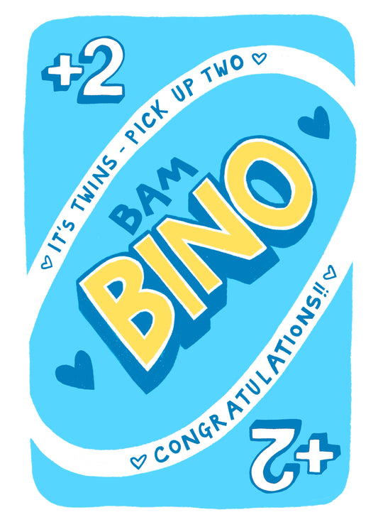 Funny Uno Inspired New Baby Card For Twin Boys