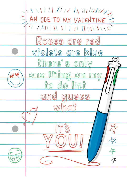 Funny Valentine Card For Stationery Lovers - 4 Colour Pen