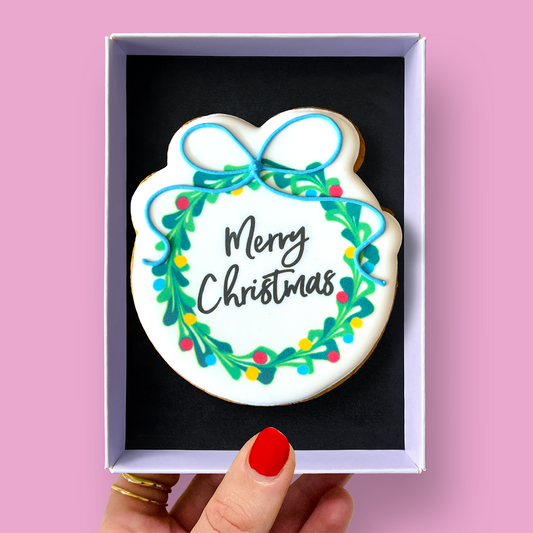 Merry Christmas Wreath Letterbox Iced Cookie