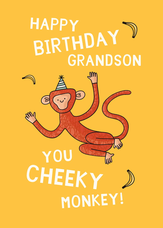 Grandson Cheeky Monkey Birthday Card