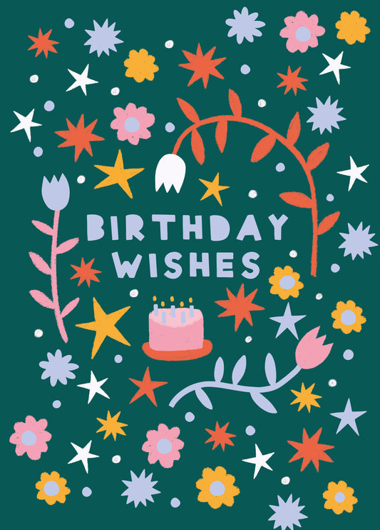 Flowers And Stars Birthday Card
