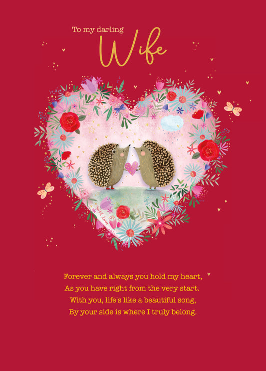 Darling Wife Hedgehogs Verse Valentine's Card