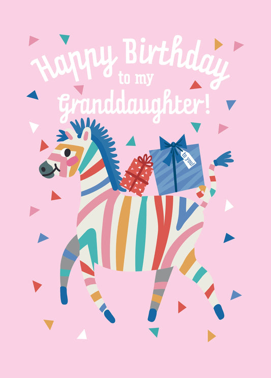 Granddaughter Rainbow Zebra Birthday Card
