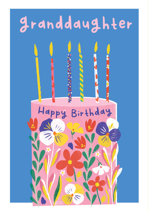Granddaughter Floral Cake Birthday Card