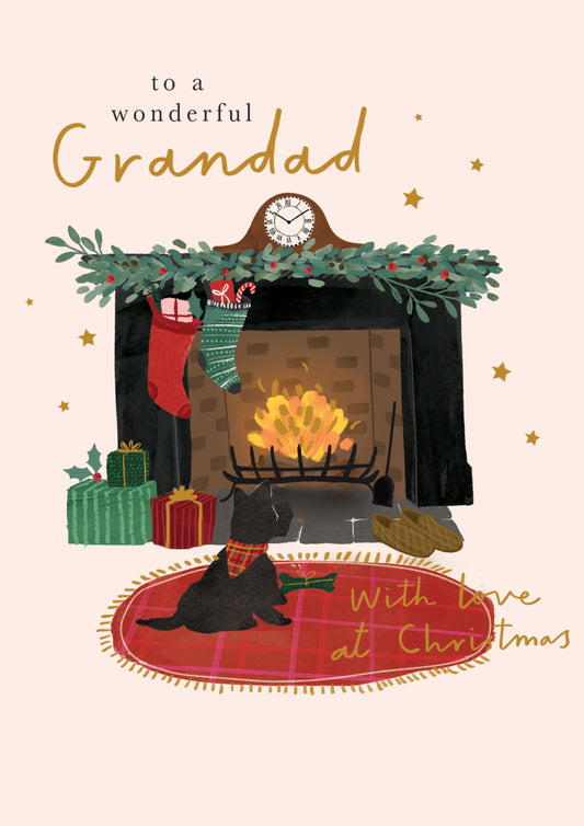 Grandad Festive Fireplace Christmas Card