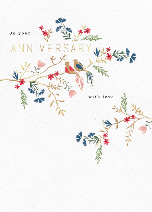 Love Birds With Love Anniversary Card