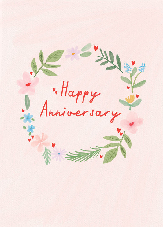 Floral Wreath Happy Anniversary Card