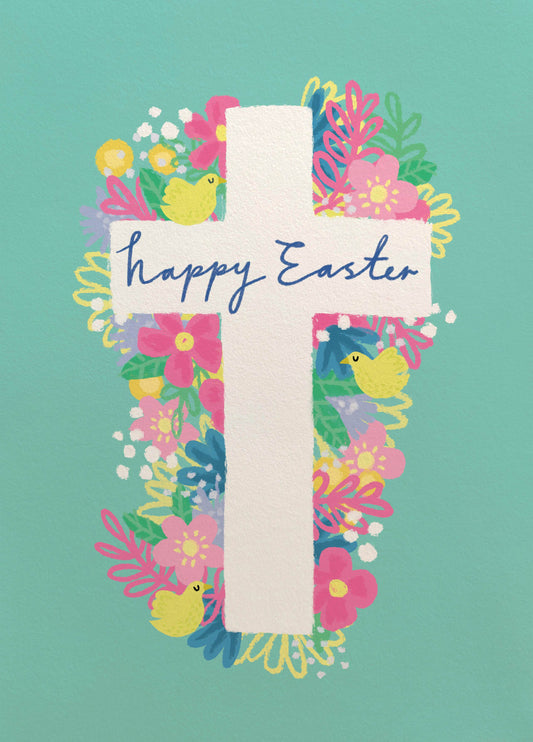Floral Cross Happy Easter Card