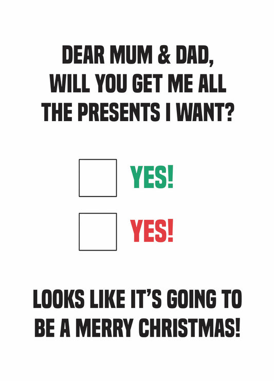 Parents All The Presents Christmas Card