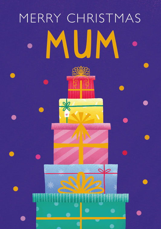 Mum Present Pile Christmas Card