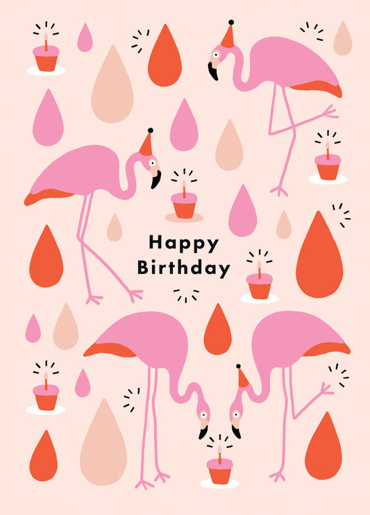 Happy Birthday Flamingos Greetings Card