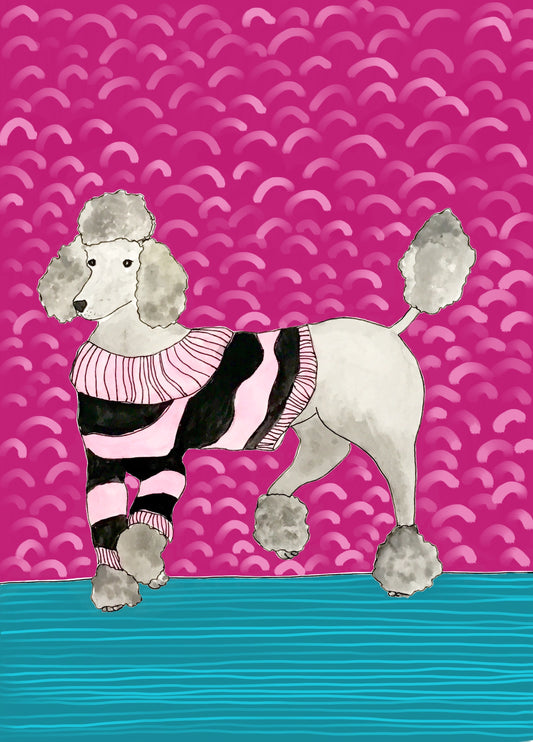 Poodle In A Stripy Jumper Card