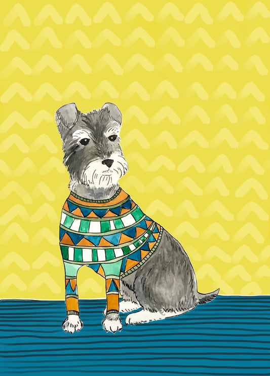 Schnauzer In A Stripy Jumper Card