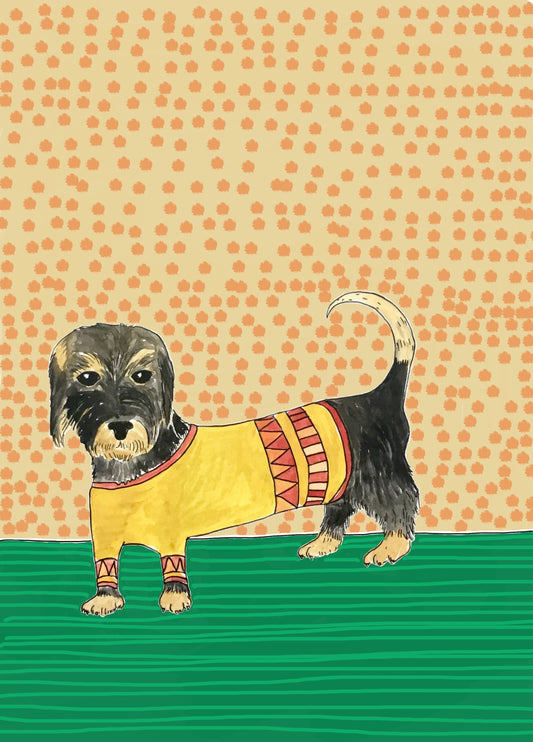 Dachshund In A Stripy Jumper Card