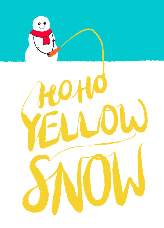 Ho Ho Yellow Snow Snowman Christmas Card