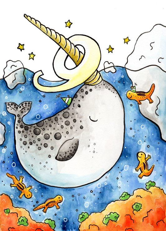 Narwhal Ninth Birthday Card