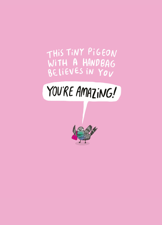 Tiny Pigeon With A Handbag Card