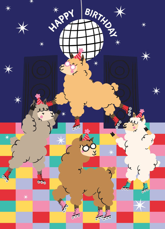 Roller Disco Llamas Birthday Card