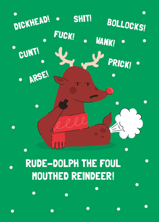 Foul Mouthed Reindeer Christmas Card