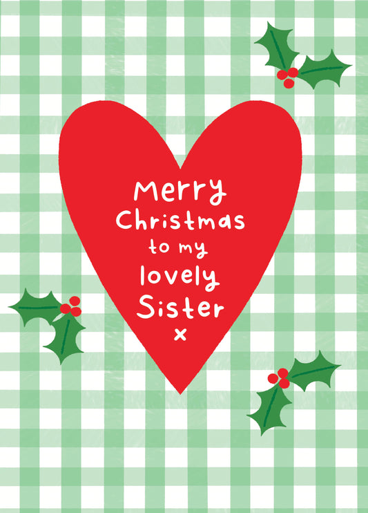 Lovely Sister Gingham Christmas Card