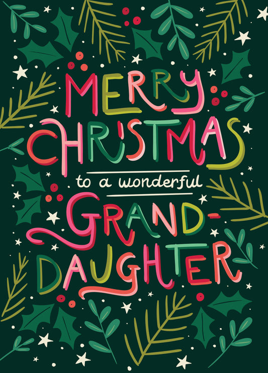 Wonderful Granddaughter Holly Christmas Card