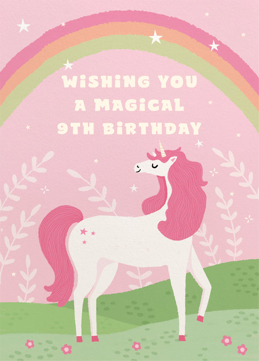 Unicorn Magical 9th Birthday Card